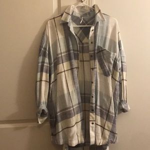 Free people oversized plaid light blue flannel